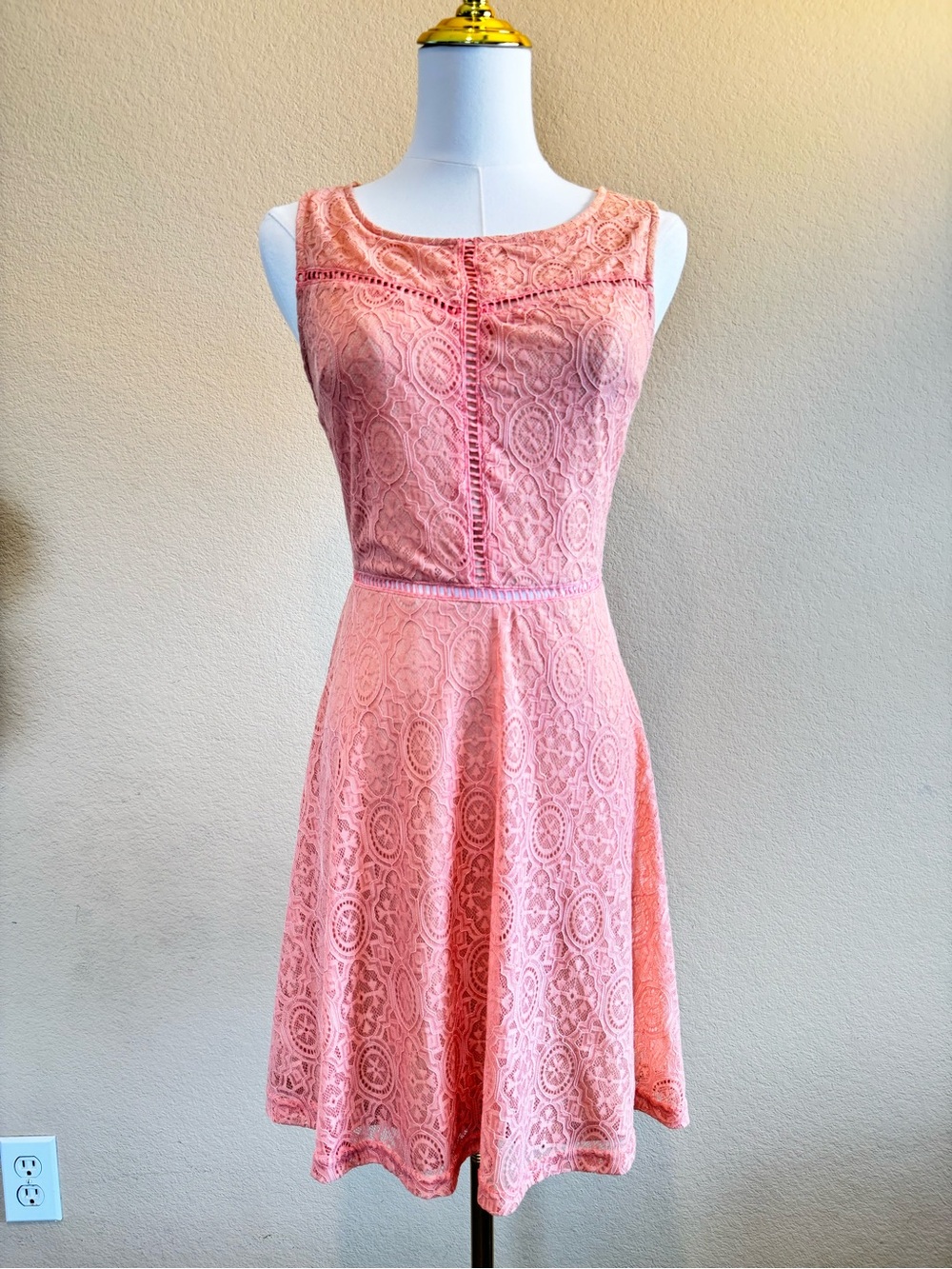 NWT Francesca’s Alya Pink Lace Fit & Flare Mini Dress XS Sleeveless Lined